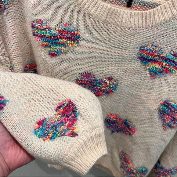 Cream Sweater With Raised Multi-Colored Hearts Size L - Picture 4 of 7